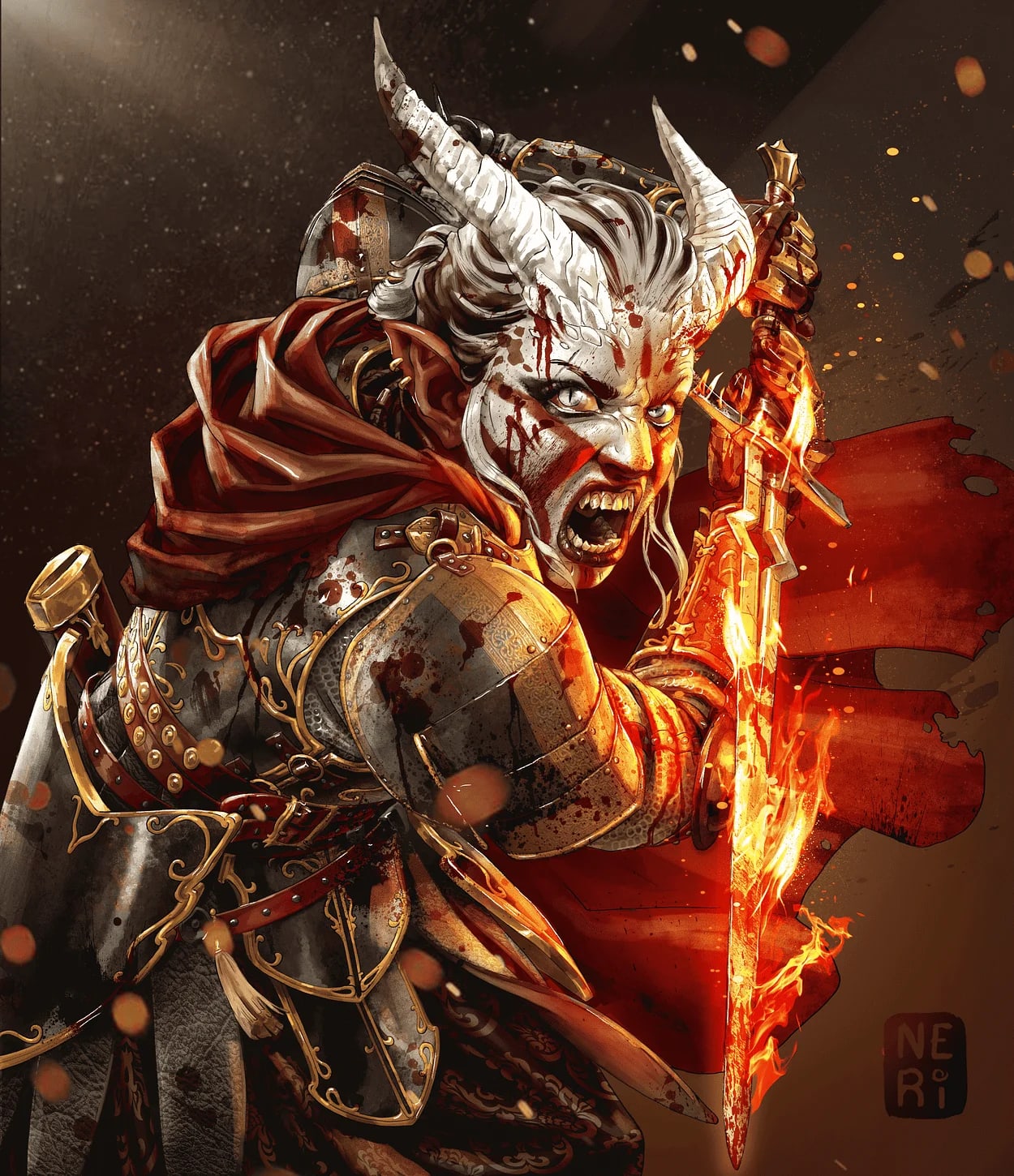 Siggi, The Tiefling Warrior, ilustração de David Neri